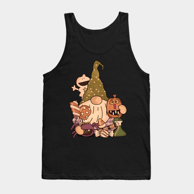 Vintage Retro Halloween Gnomes Pumpkin Candies Tank Top by koolteas